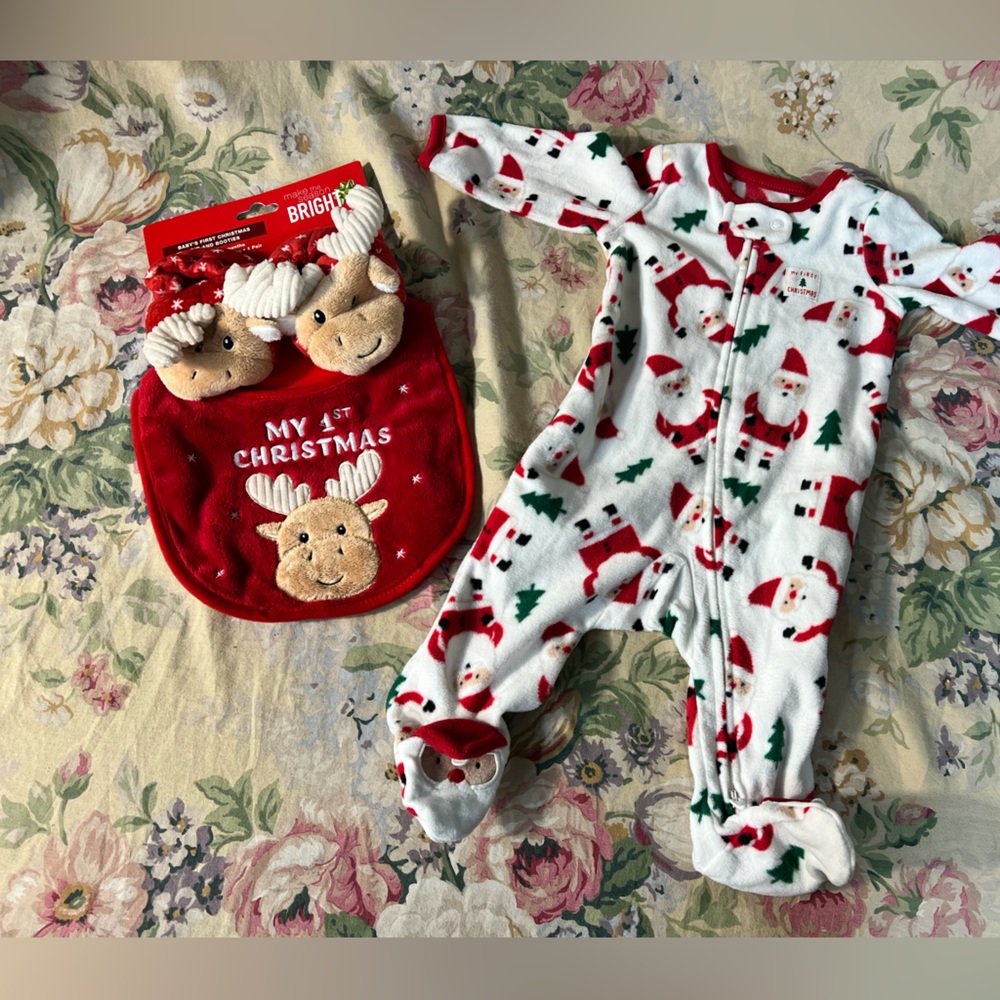 My first Christmas Red and White Santa Pajama Set